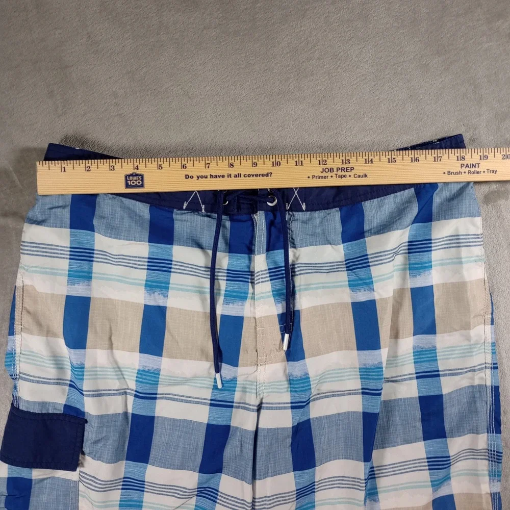 Tommy Bahama Swim Trunks Mens XL Blue Plaid Board Shorts Cargo Pocket Tropical